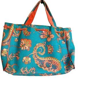 Buzz by Jane Fox Satchel Blue and Coral Paisley